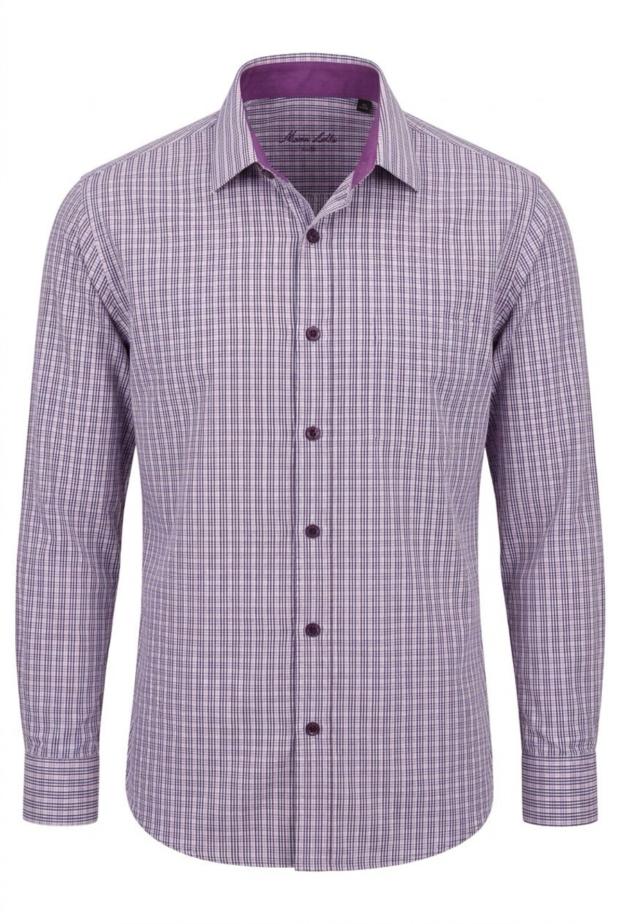 Tasso Elba Men's Long Sleeve Purple Check Dress Shirt, Size L